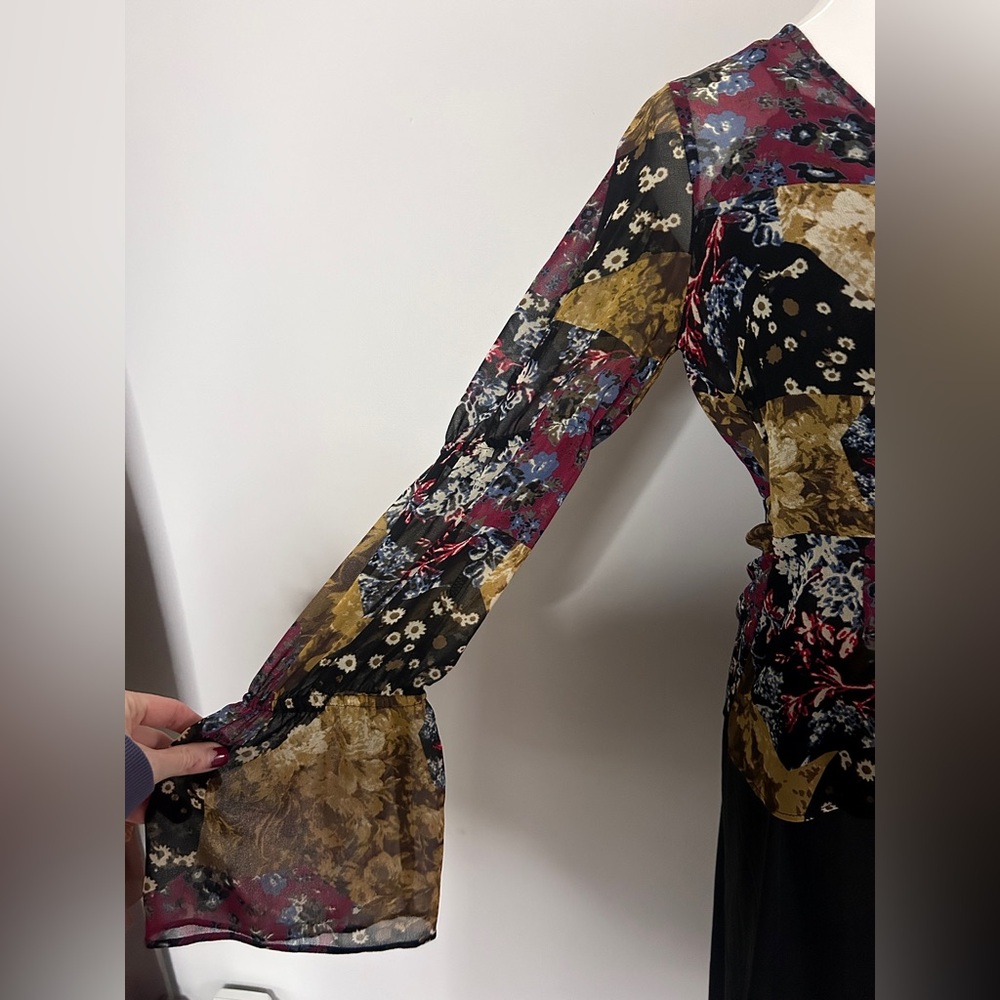 Bcbgeneration Sheer Patchwork Floral Bell Sleeve … - image 5